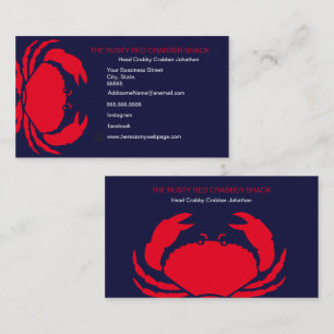 Tarjeta De Visita Cangrejo Rojo Mariscos Azul Marino Blanco Náutico