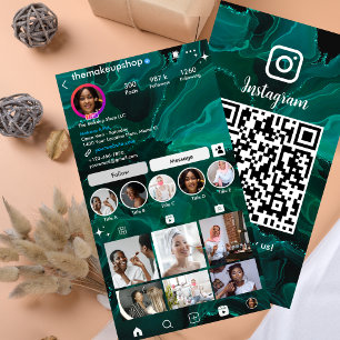 Tarjeta De Visita Canica Verde Adorable   QR