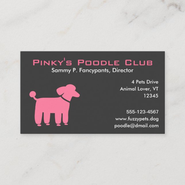 Tarjeta De Visita Caniche Rosa con Texto Personalizable (Anverso)