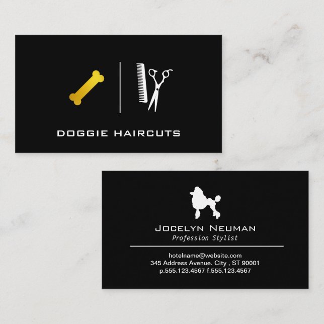 Tarjeta De Visita Caniche | Tijeras de salon | Doggie Bone (Anverso / Reverso)