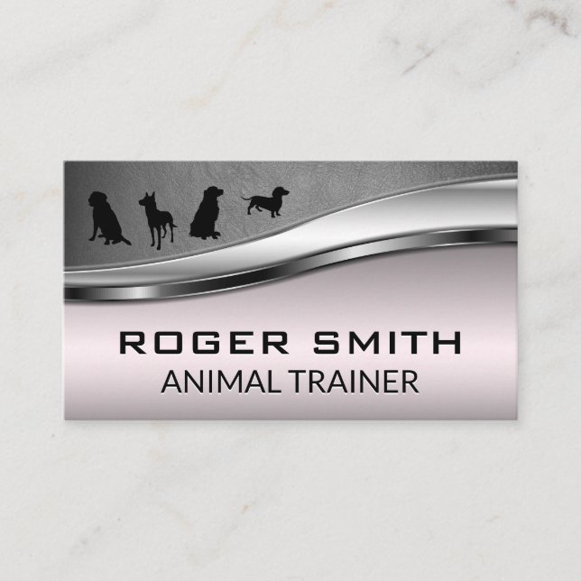 Tarjeta De Visita Canine Pack | Cuero gris metálico rosa (Anverso)
