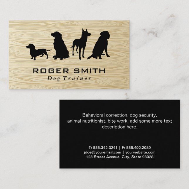 Tarjeta De Visita Canine Pack | Perro | Grano de madera (Anverso / Reverso)