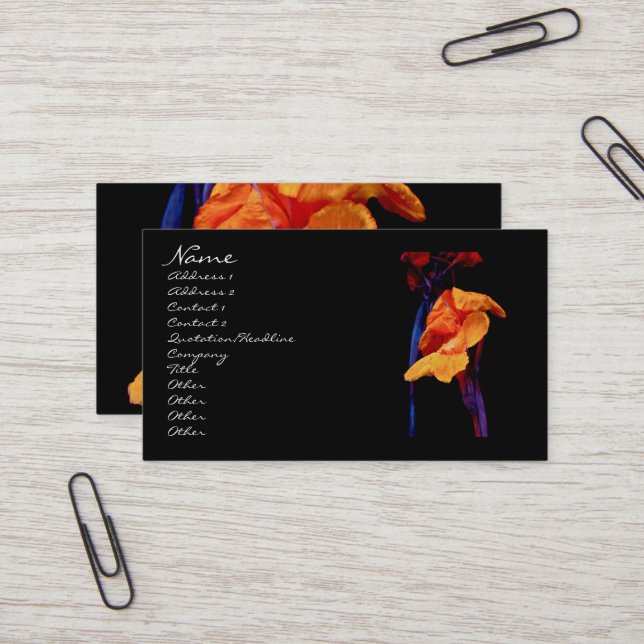 Tarjeta De Visita Canna Lilies on Black With Blue (Anverso/Reverso In Situ)