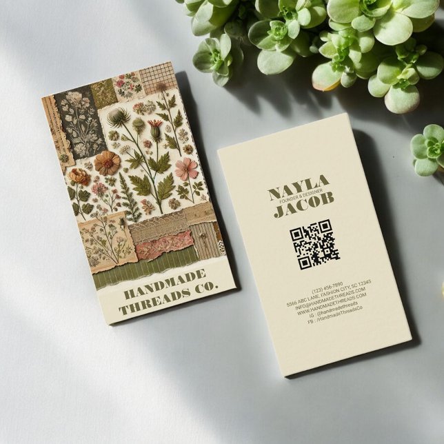 Tarjeta De Visita Cañón rosa verde y ropa de trabajo a mano (Subido por el creador)