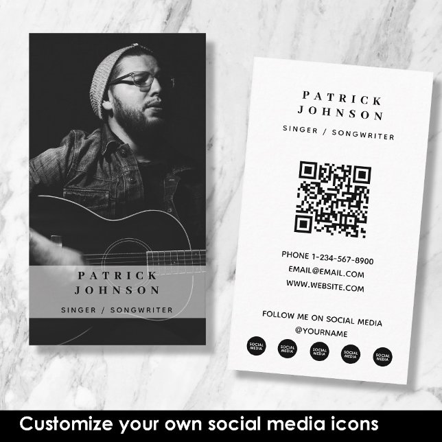 Tarjeta De Visita Cantante, cantautor, foto de medios sociales (Singer Musician Songwriter Photo Social Media Business Card)