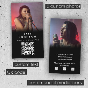 Tarjeta De Visita Cantante Musician Songwriter Banda Foto Código QR