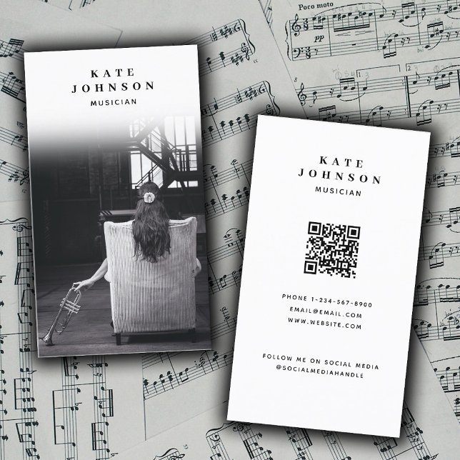 Tarjeta De Visita Cantante Músico Artista Foto Social Media QR Code (Singer Musician Artist Photo Social Media QR Code Business Card)