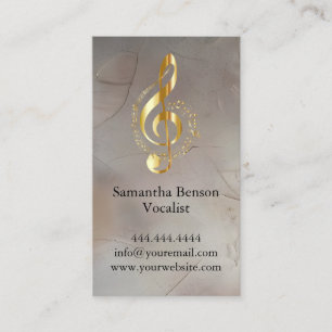 Tarjeta De Visita Cantante Vocalista Logo Clave Musical Oro Música