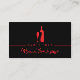 Tarjeta De Visita Cantinero Bar Club Moderno Negro rojo