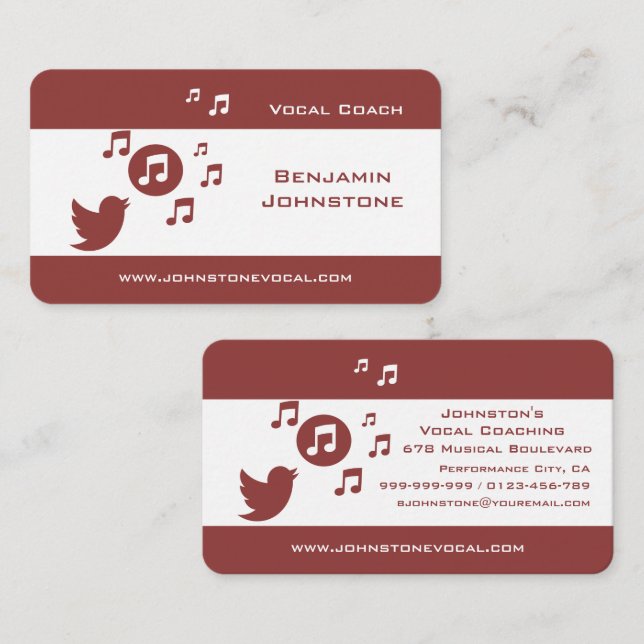 Tarjeta De Visita Canto Bird Musical Notes Business Cards (Anverso / Reverso)