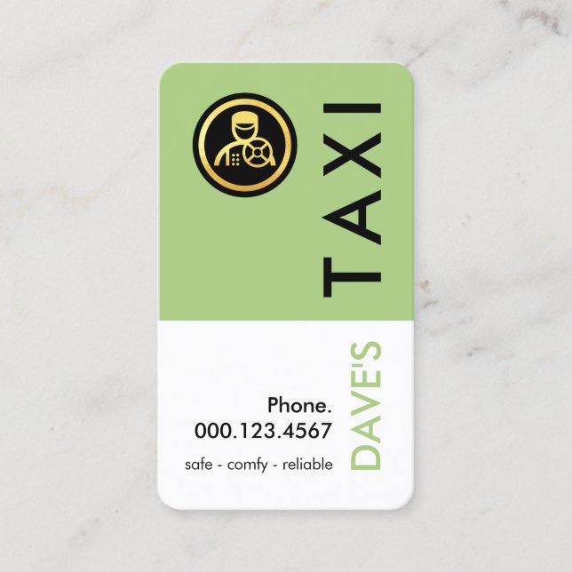 Tarjeta De Visita Capa simple retro de taxi verde (Anverso)