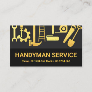 Tarjeta De Visita Capas Gris Herramientas de Handyman Gold Renovaci