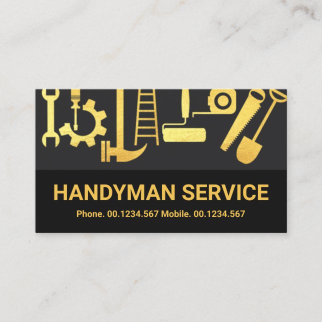 Tarjeta De Visita Capas Gris Herramientas de Handyman Gold Renovació (Anverso)