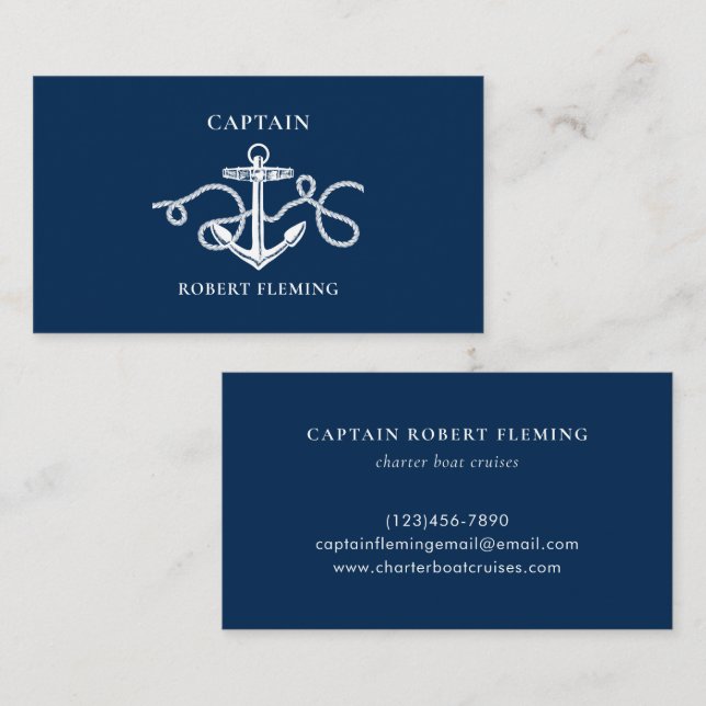 Tarjeta De Visita Capitán de barco Ancla náutica  (Anverso / Reverso)