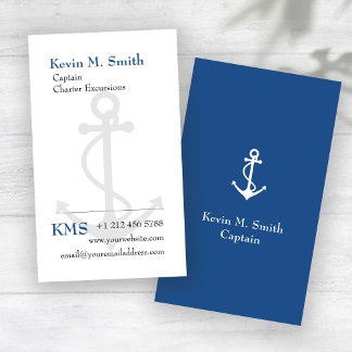 Tarjeta De Visita Capitán del barco Charter Anchor azul y blanco
