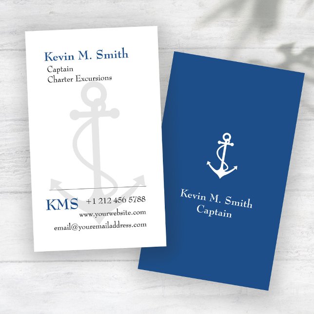Tarjeta De Visita Capitán del barco Charter Anchor azul y blanco (Subido por el creador)