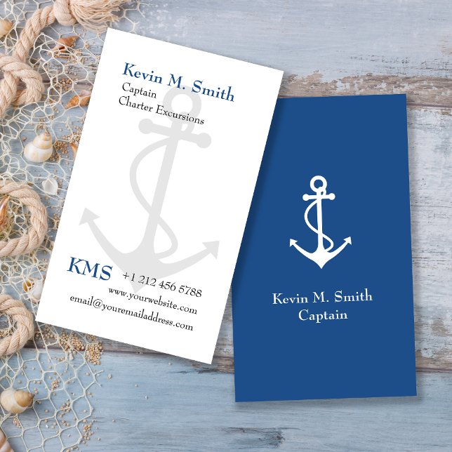 Tarjeta De Visita Capitán del barco de la Carta Anchor Azul y Blanco (Subido por el creador)