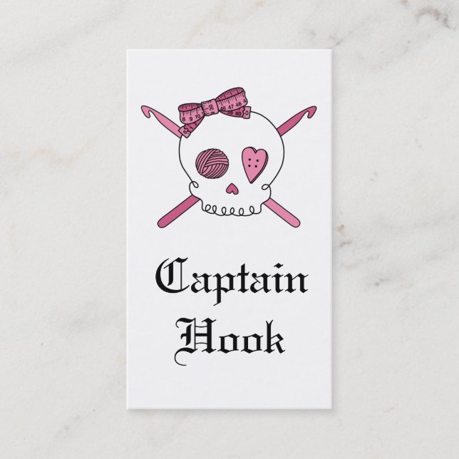 Tarjeta De Visita Capitán Hook Skull y ganchos de ganchillo (rosa) (Anverso)
