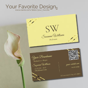 Tarjeta De Visita Cappuccino beige líneas doradas con código QR de m