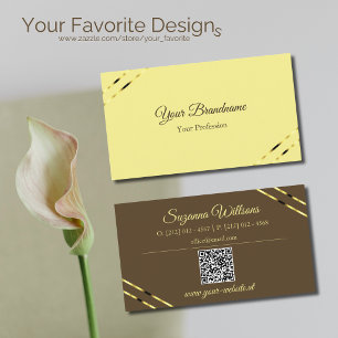 Tarjeta De Visita Cappuccino beige líneas doradas con código QR eleg