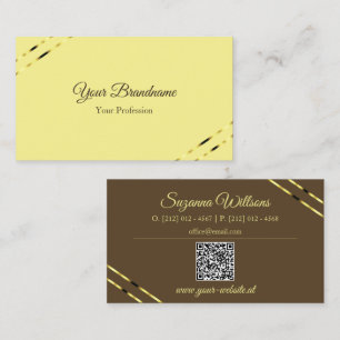 Tarjeta De Visita Cappuccino beige líneas doradas con código QR eleg