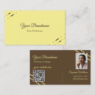 Tarjeta De Visita Cappuccino beige líneas doradas con foto y código