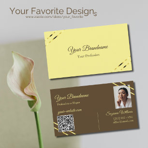 Tarjeta De Visita Cappuccino beige líneas doradas con foto y código
