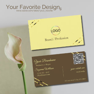 Tarjeta De Visita Cappuccino beige líneas doradas con logotipo y cód