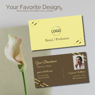 Tarjeta De Visita Cappuccino beige líneas doradas con logotipo y fot