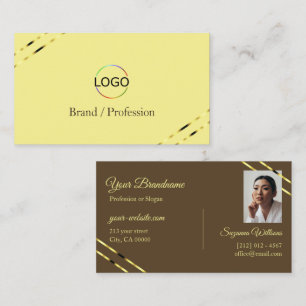 Tarjeta De Visita Cappuccino beige líneas doradas con logotipo y fot
