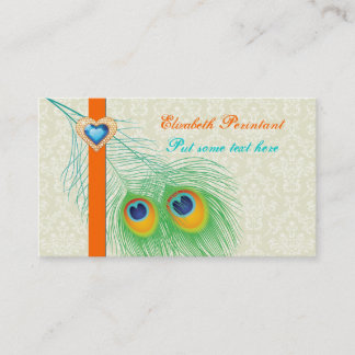 Tarjeta De Visita Captura de ojos de naranja turquesa de plumas de p