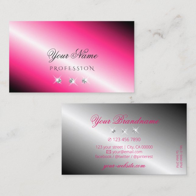 Tarjeta De Visita Captura De Ojos Espuma De Plata Rosa Diamantes Ele (Anverso / Reverso)