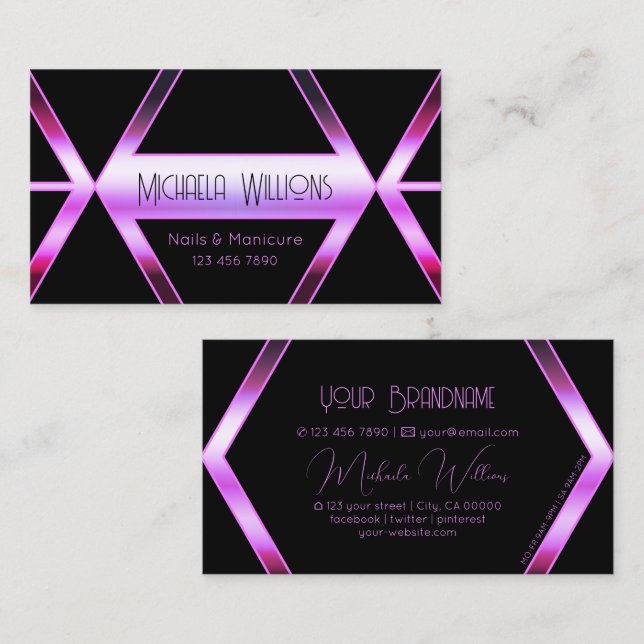 Tarjeta De Visita Captura de ojos Negro Geometric Pink Purple Shimme (Anverso / Reverso)