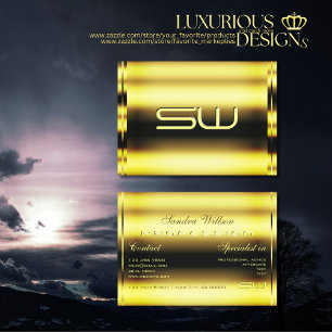 Tarjeta De Visita Captura de ojos Shimmery Golden y Faux 3D Monogram