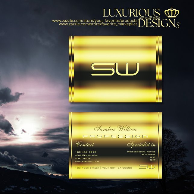 Tarjeta De Visita Captura de ojos Shimmery Golden y Faux 3D Monogram (Subido por el creador)