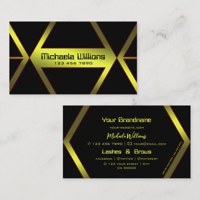Tarjeta De Visita Capturador de ojos Negro Geométrico Amarillo Shimm (Anverso / Reverso)