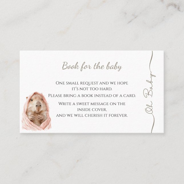 Tarjeta De Visita Capybara Baby Shower • Book for Baby (Anverso)