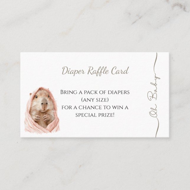 Tarjeta De Visita Capybara Baby Shower • Diaper Raffle Card (Anverso)