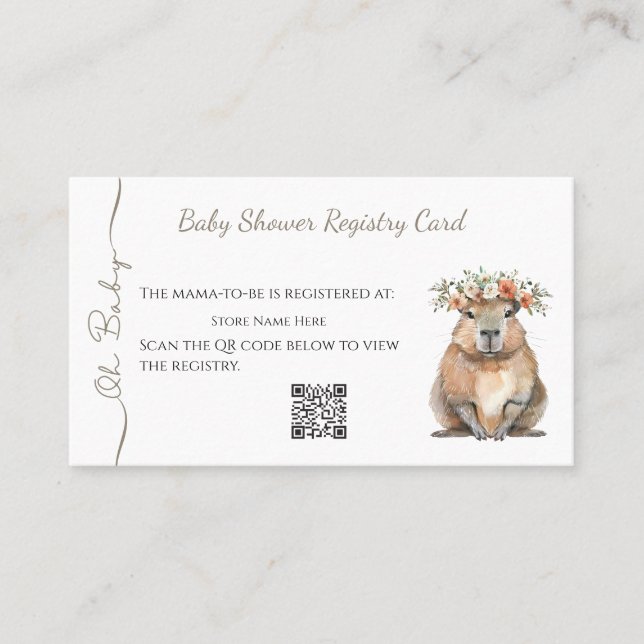 Tarjeta De Visita Capybara Baby Shower • Registry Card (Anverso)