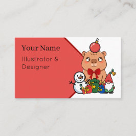 Tarjeta De Visita Capybara de Navidad Kawaii - Regalos Festivos y Gn