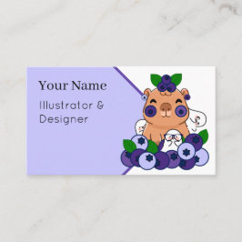 Tarjeta De Visita Capybara Kawaii de Arándanos y Pequeños Espíritus