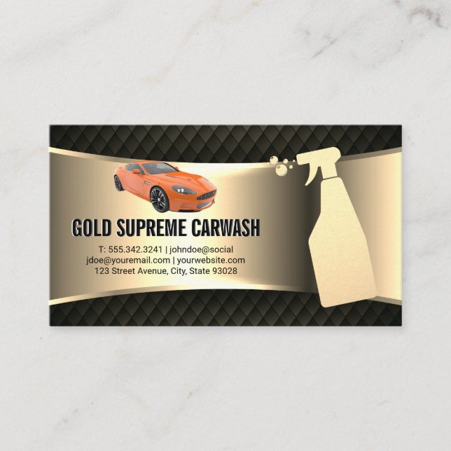 Tarjeta De Visita Car Wash Service Gold Metallic | Coche deportivo N (Anverso)
