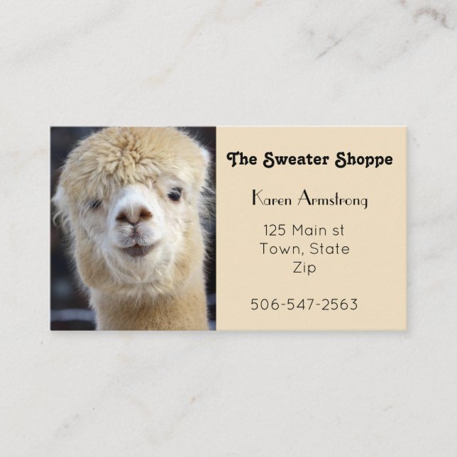 Tarjeta De Visita Cara de alpaca linda (Anverso)