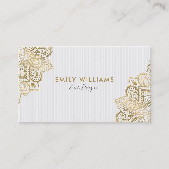 Tarjeta De Visita Cara de paisley blanca y dorada (Anverso)