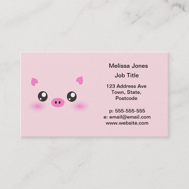Tarjeta De Visita Cara linda del cerdo - minimalism del kawaii (Anverso)