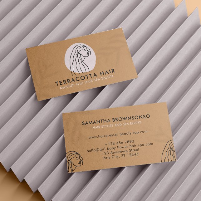 Tarjeta De Visita Caramel Brown Barber Leaf Sombra Cabello femenino (Caramel Brown Barber Leaf Shade Female Hair Business Card)
