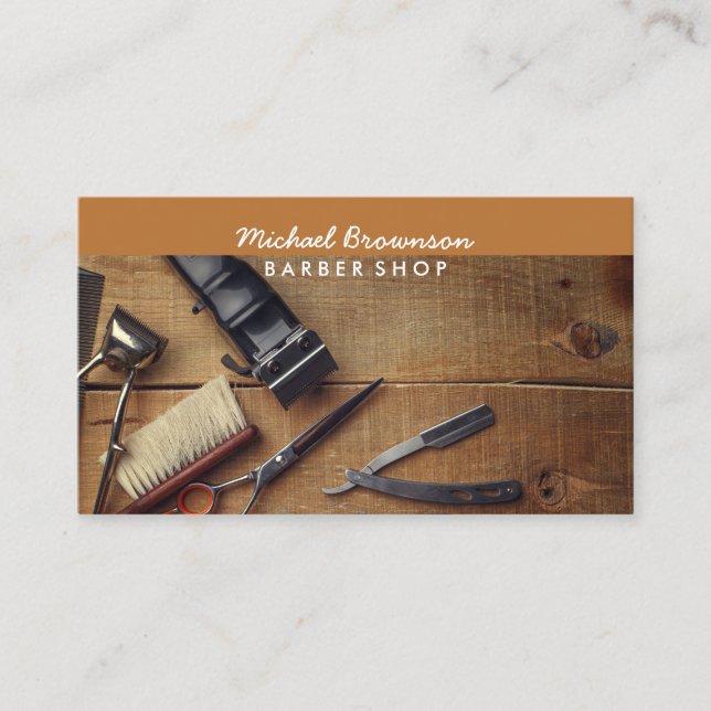 Tarjeta De Visita Caramel Retro Rustic Hair Stylist Master Barber (Anverso)