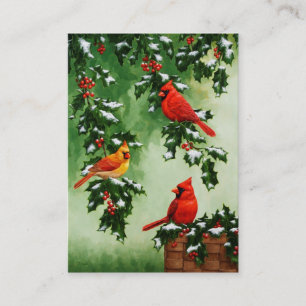 Tarjeta De Visita Cardenales rojos del norte y acebo