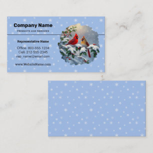 Tarjeta De Visita Cardenales rojos y Holly en la nieve