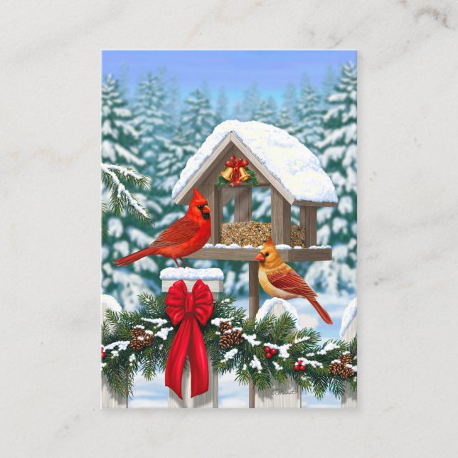Tarjeta De Visita Cardenales y Navidades Alimentador de aves (Anverso)